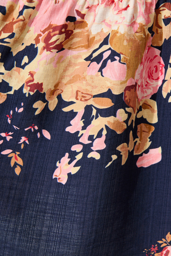 Delia Shirt Dress in Navy with Blush Floral fabric