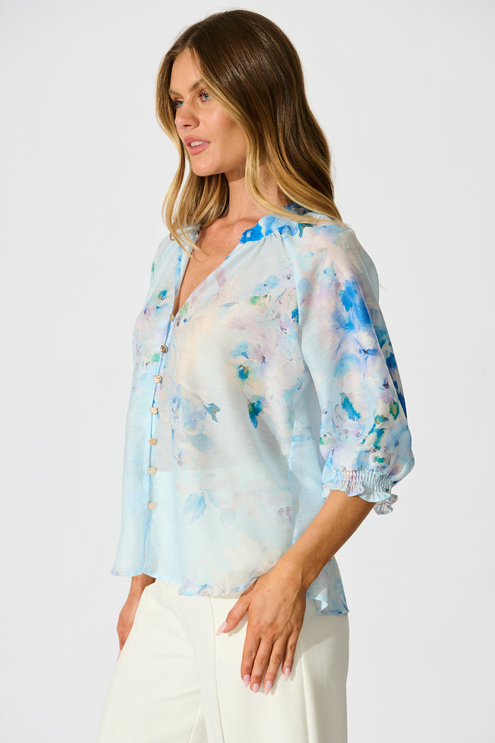 Martisha Top in Blue Floral side