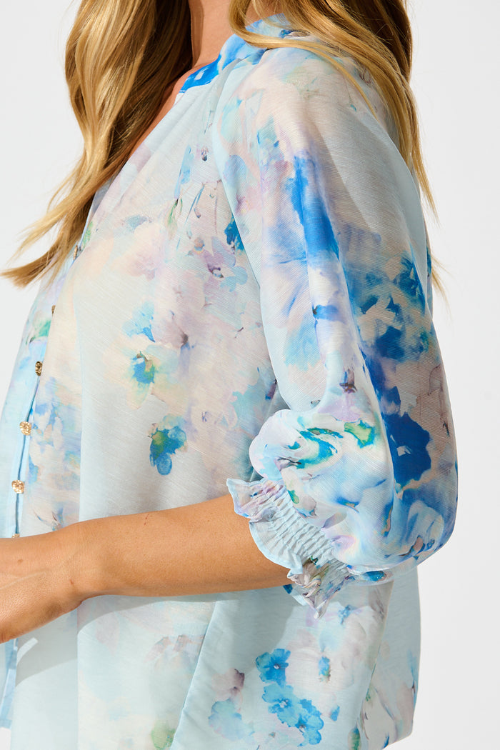 Martisha Top in Blue Floral detail