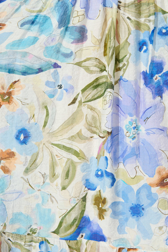 Wildflower Sky Midi Shirt Dress in Blue Floral fabric