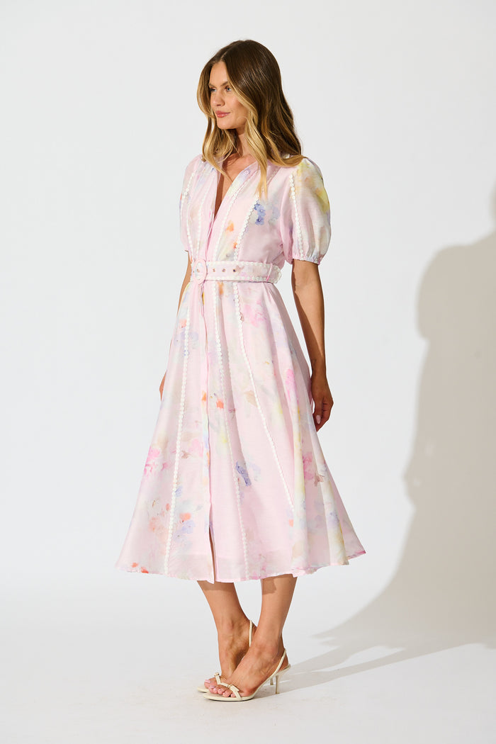 Mimi Maxi Shirt Dress in Light Pink Floral side