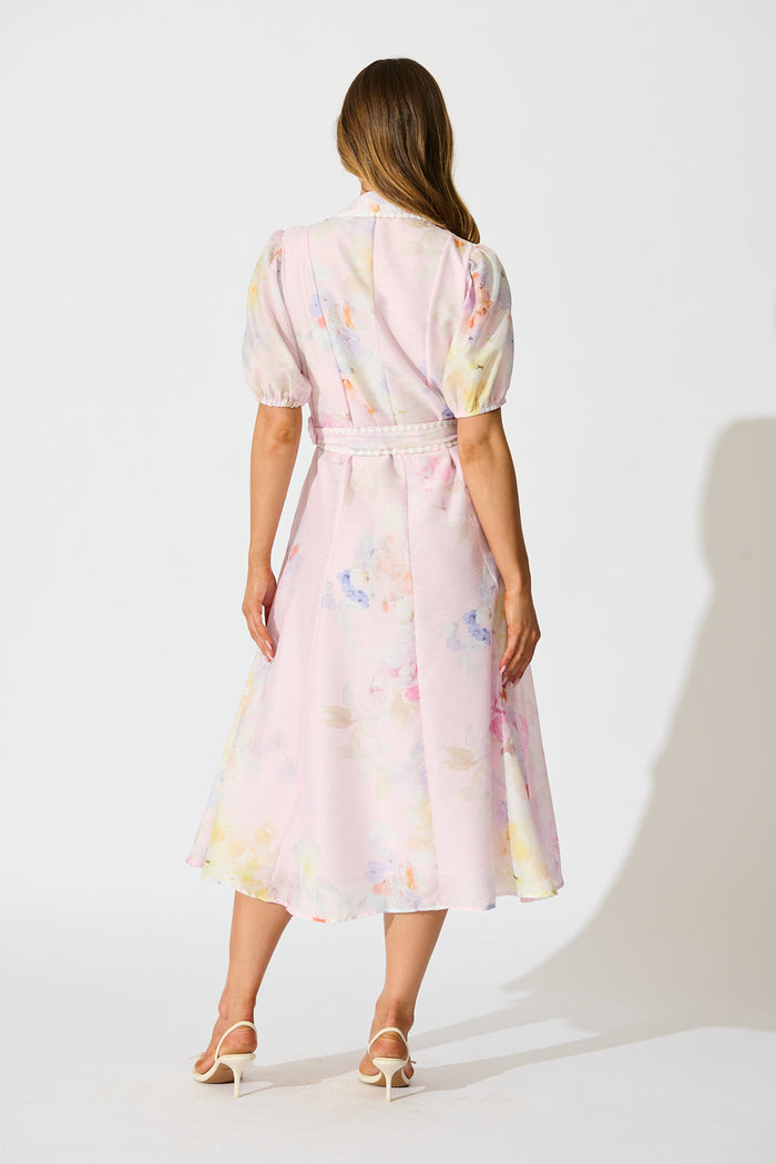 Mimi Maxi Shirt Dress in Light Pink Floral back