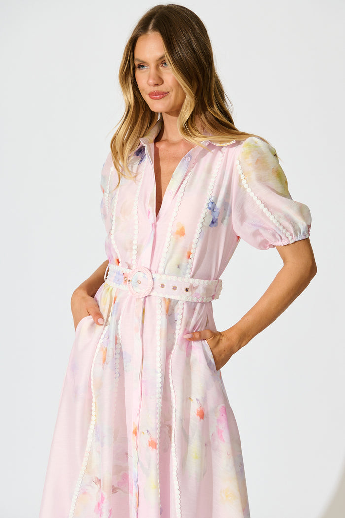 Mimi Maxi Shirt Dress in Light Pink Floral St Frock Mimi Maxi Shirt Dress in Light Pink Floral St Frock