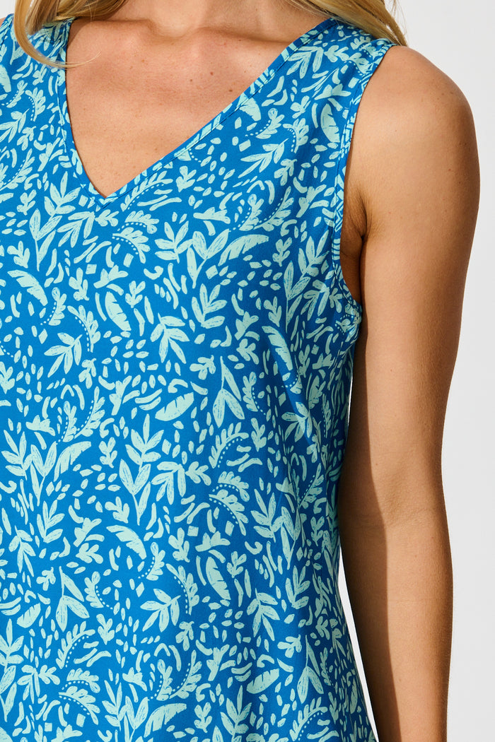 Umina Shift Dress In Blue Leaf Border Print detail