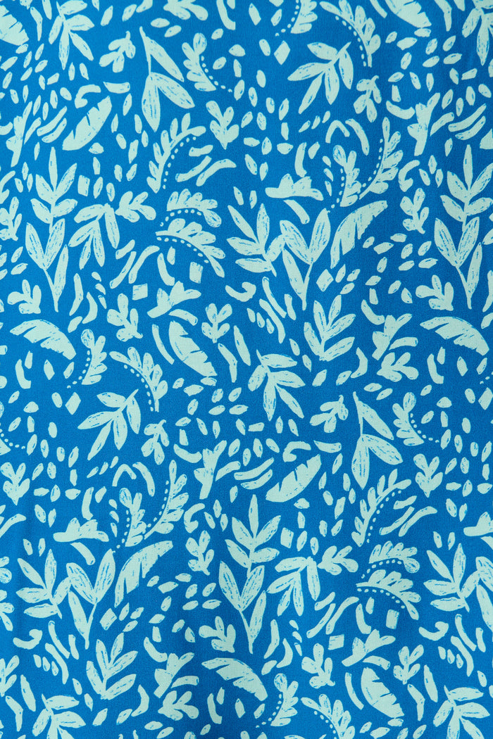 Umina Shift Dress In Blue Leaf Border Print fabric