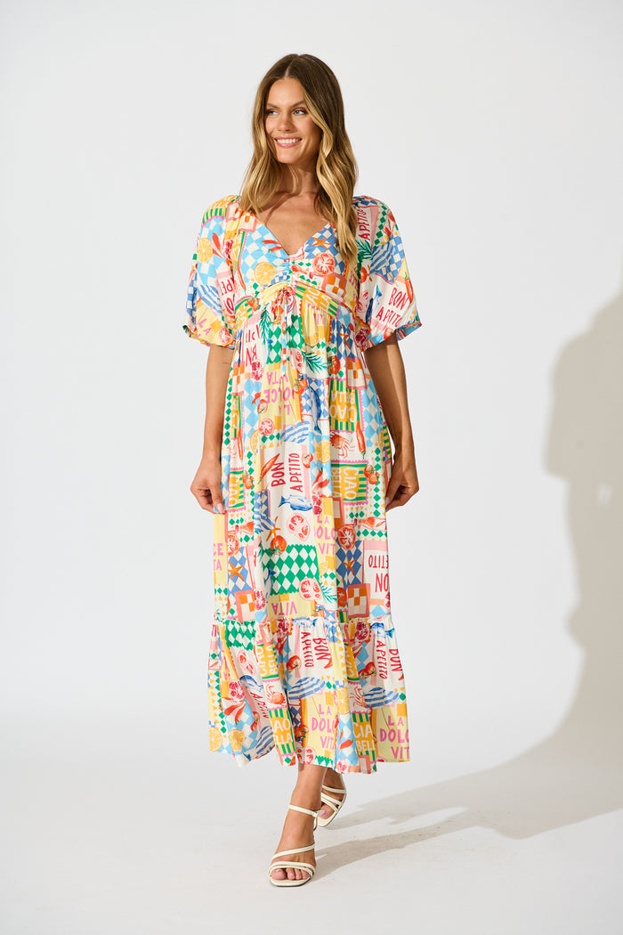 Coverdale Maxi Dress in White Multi Conversational Print full length