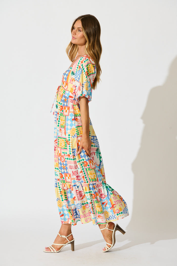 Coverdale Maxi Dress in White Multi Conversational Print side