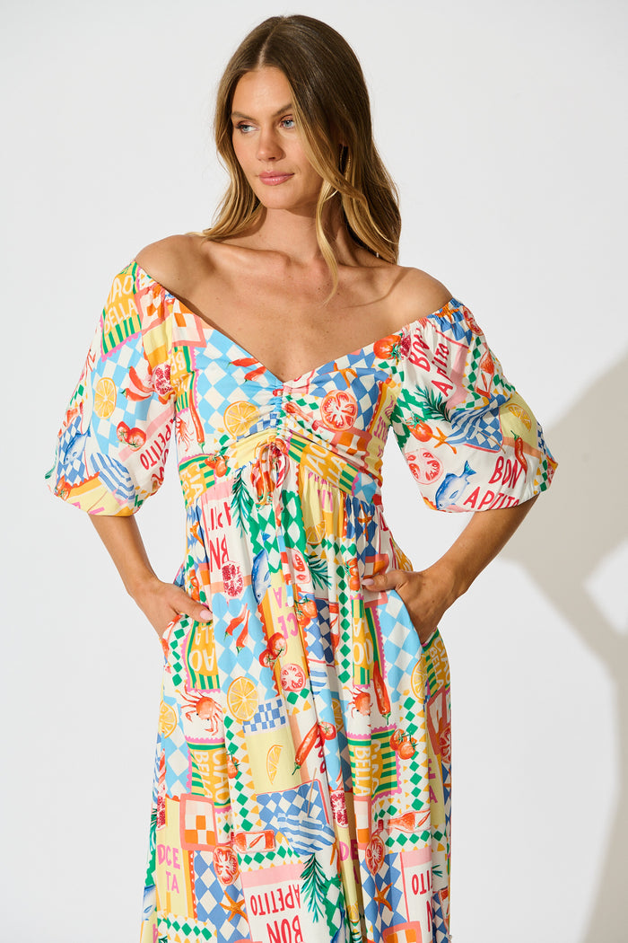 Coverdale Maxi Dress in White Multi Conversational Print front