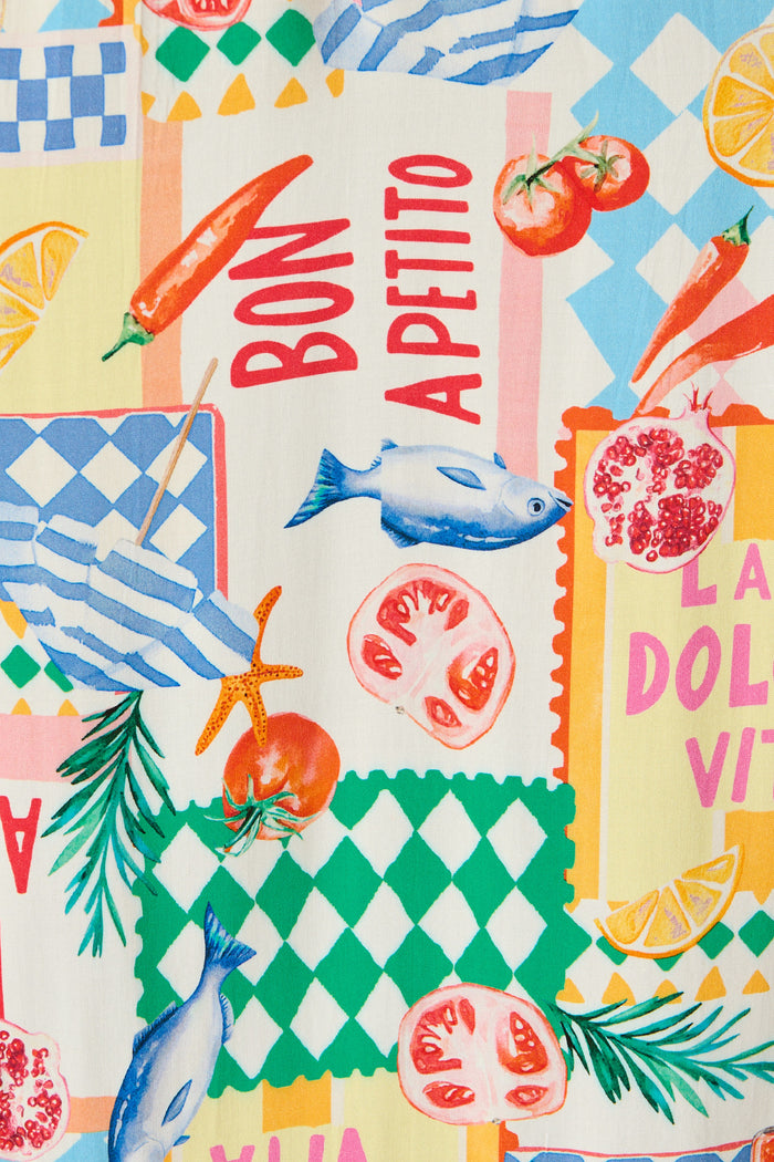 Coverdale Maxi Dress in White Multi Conversational Print fabric