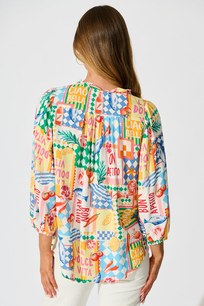 Annelie Top in White Multi Conversational Print back