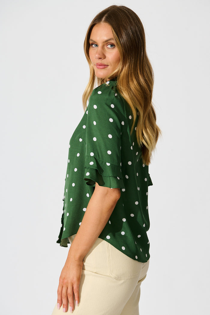 Perfectly Placed Shirt in Emerald with White Spot side