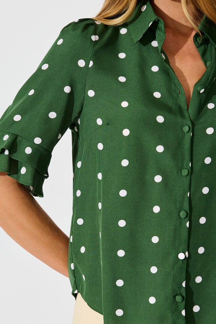 Perfectly Placed Shirt in Emerald with White Spot detail