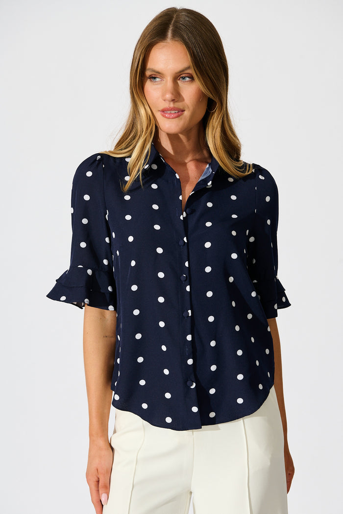 Perfectly Placed Shirt in Navy with White Spot front
