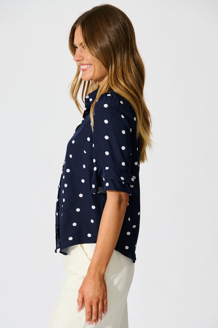 Perfectly Placed Shirt in Navy with White Spot side