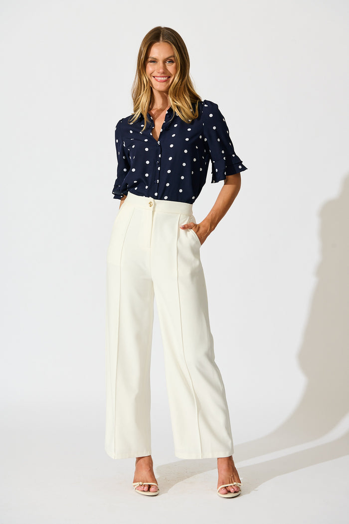 Perfectly Placed Shirt in Navy with White Spot full length