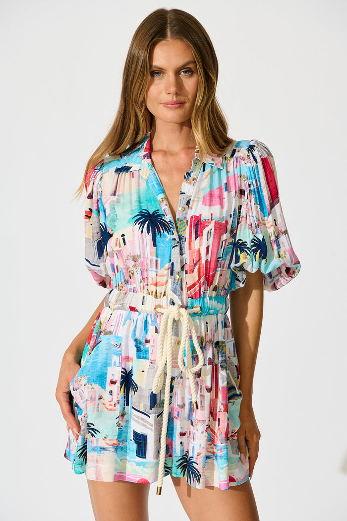 Santorini Sun Playsuit in Multi Print front
