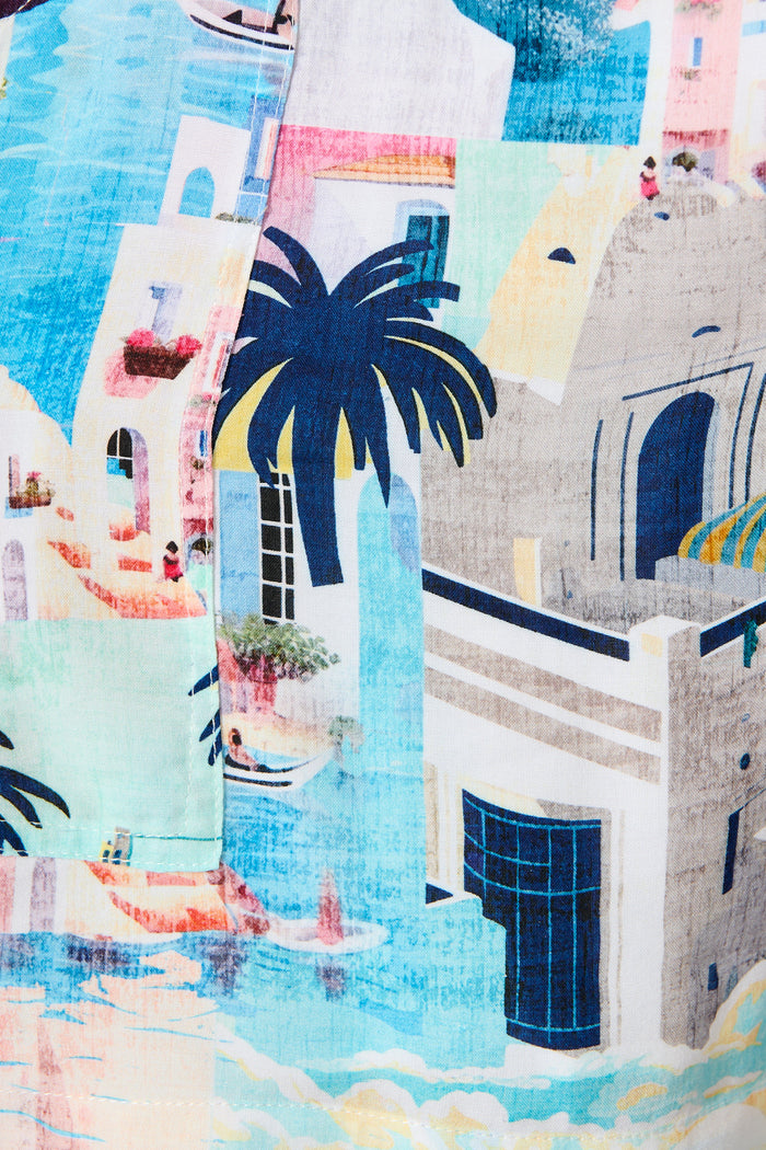 Santorini Sun Playsuit in Multi Print fabric