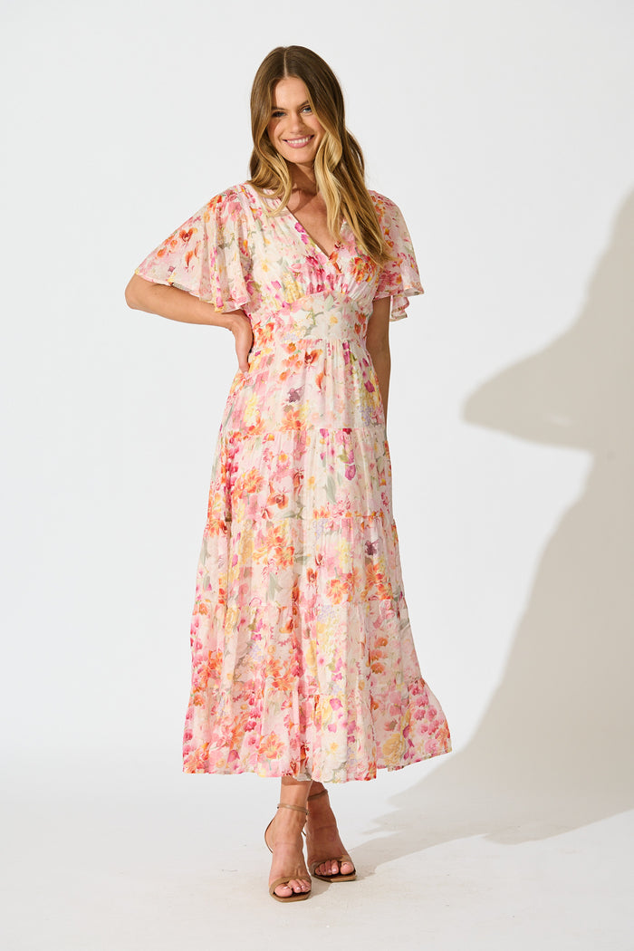 Pastel Symphony Maxi Dress White Multi Blush Floral | St Frock Pastel Symphony Maxi Dress White Multi Blush Floral | St Frock