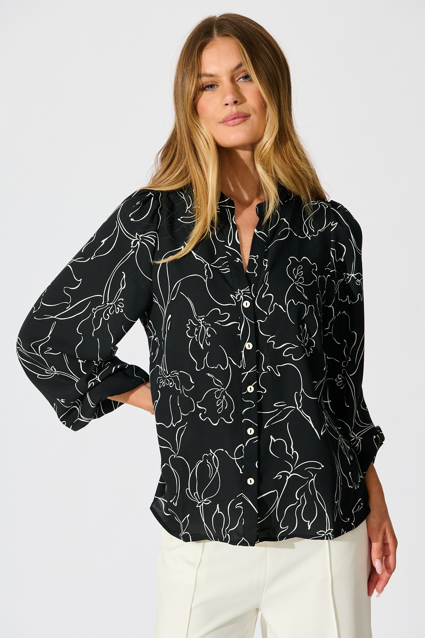 Fortune Top in Black and White Print front