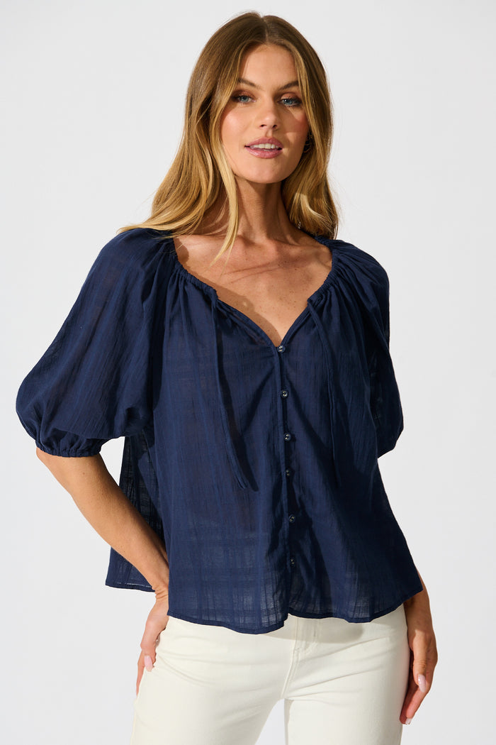 Seabound Top in Navy Textured Cotton front