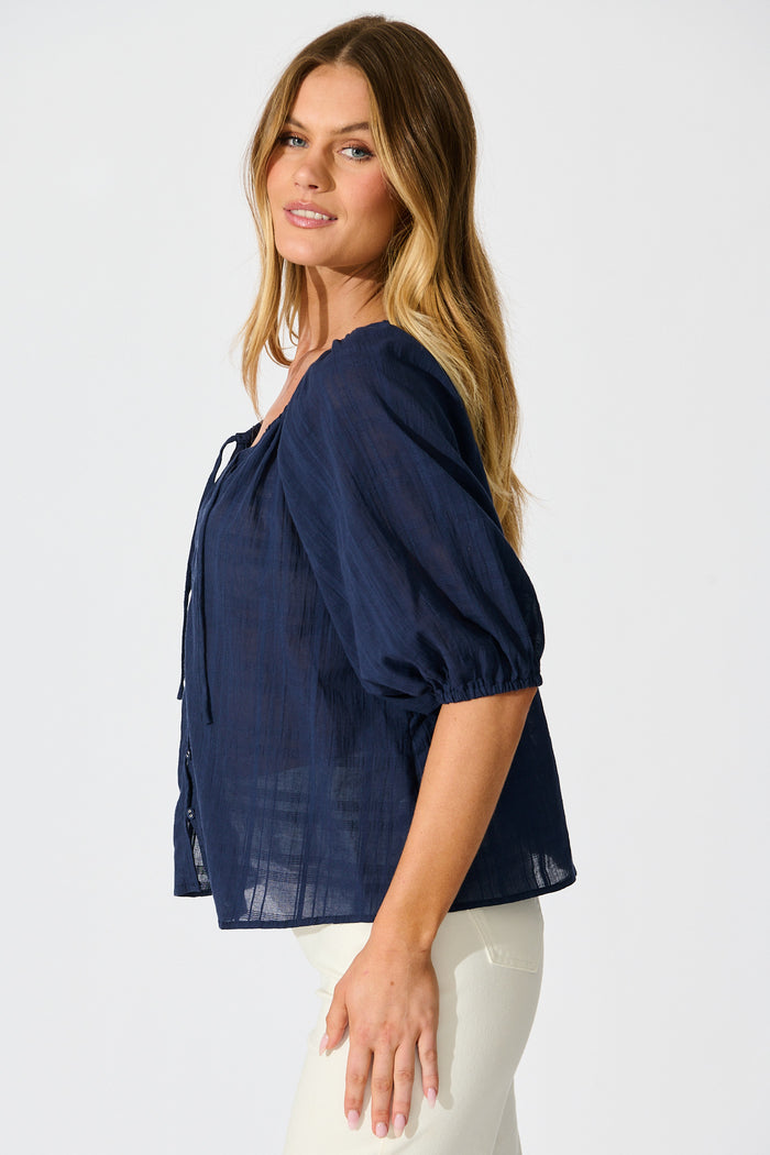Seabound Top in Navy Textured Cotton side