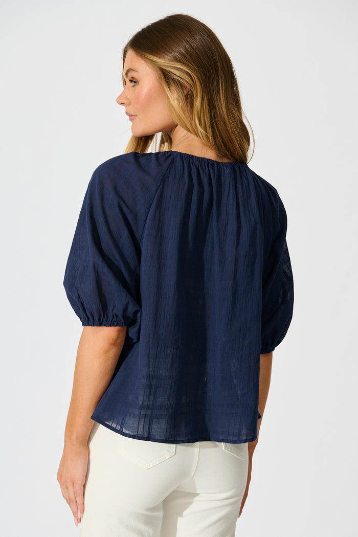 Seabound Top in Navy Textured Cotton back
