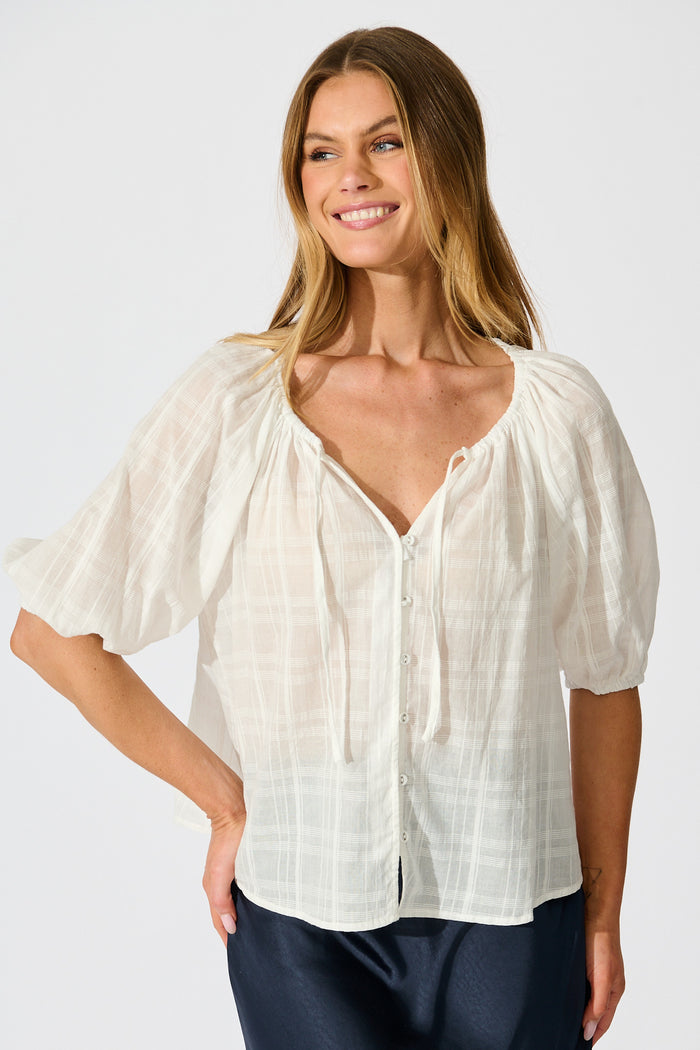 Seabound Top in White Textured Cotton front
