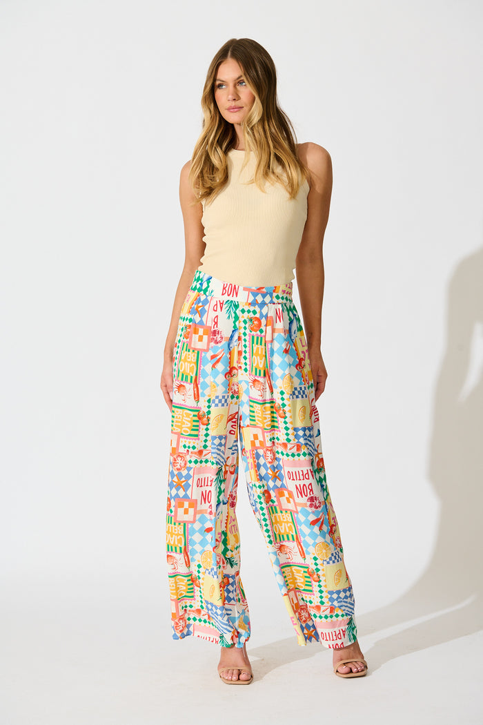 Gilligan Pant in White Multi Conversational Print full length