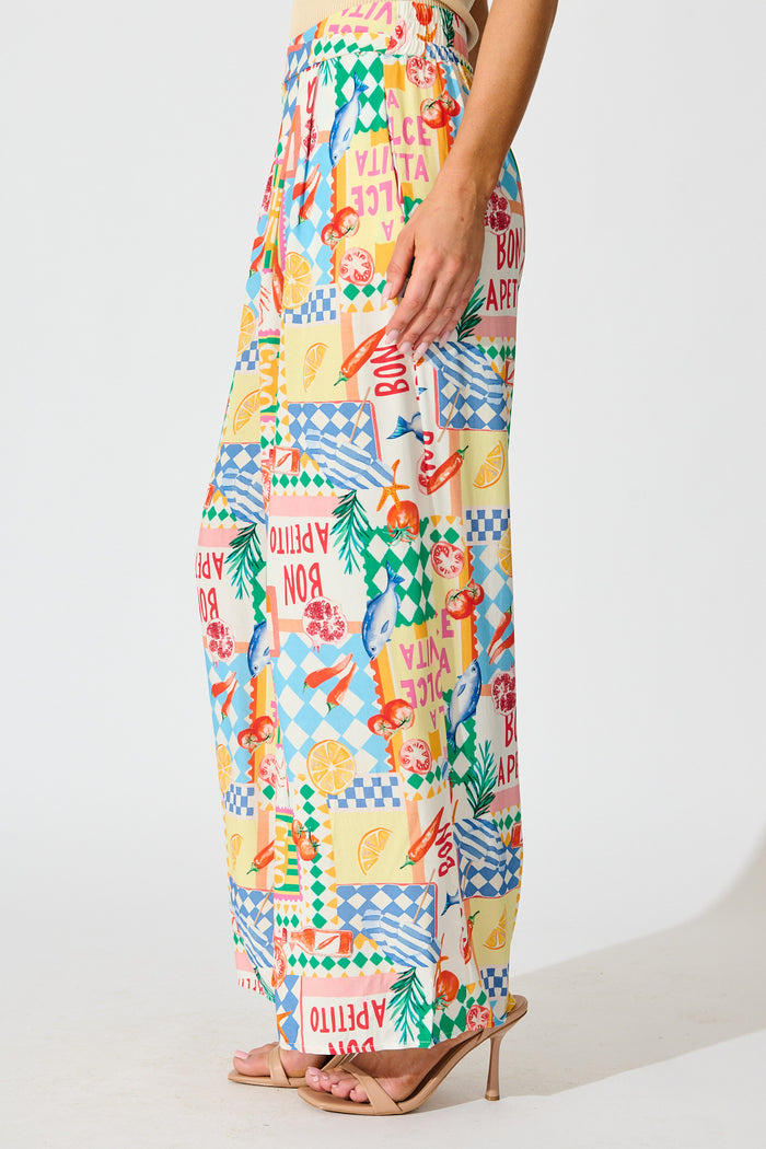 Gilligan Pant in White Multi Conversational Print side