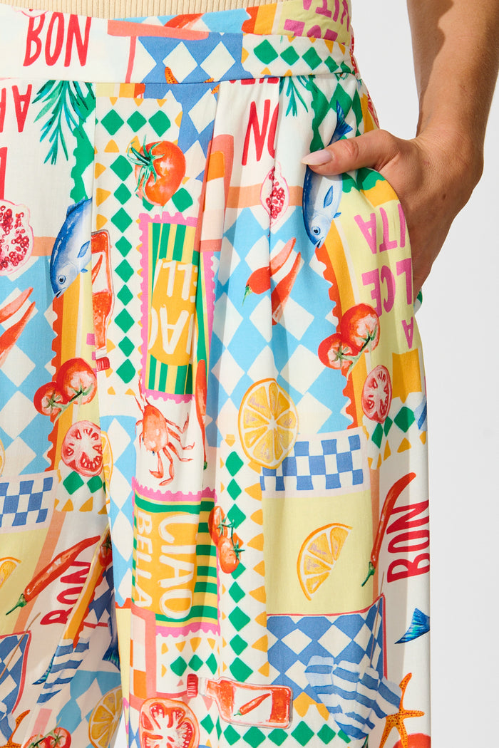 Gilligan Pant in White Multi Conversational Print detail