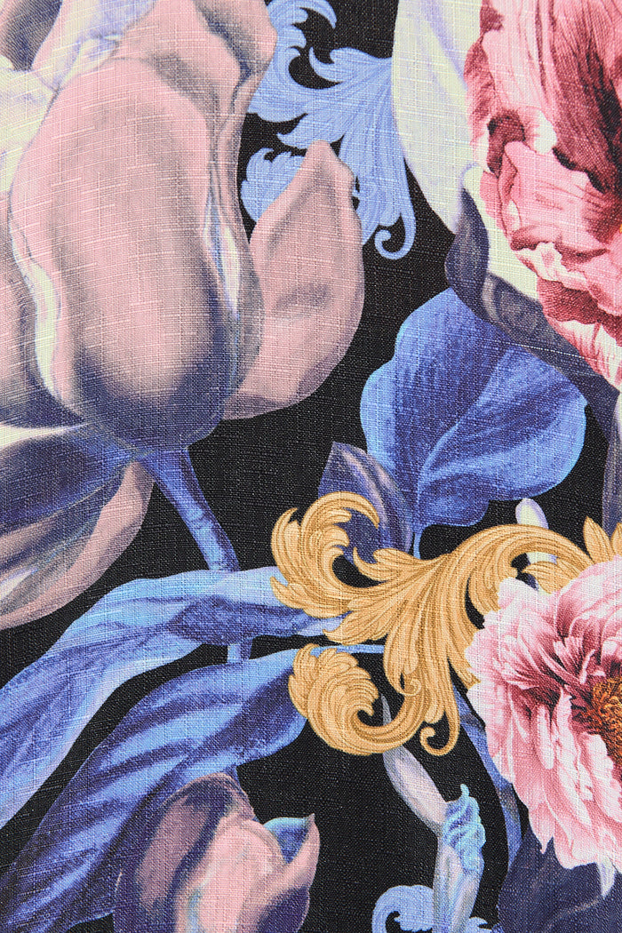 Whimsical Shirt in Multi Blue Floral Linen Blend fabric