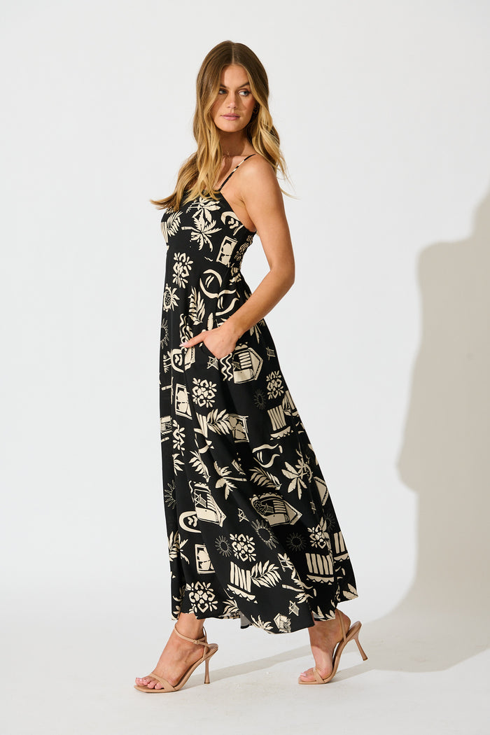 Yetta Maxi Sundress In Black Palm Print side