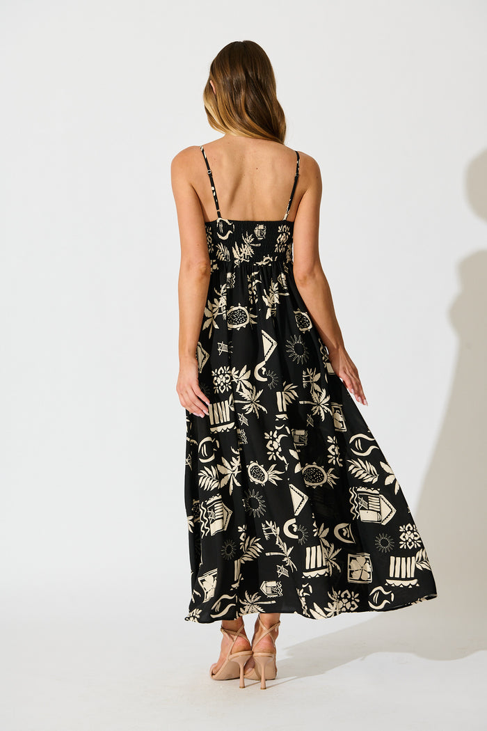 Yetta Maxi Sundress In Black Palm Print back