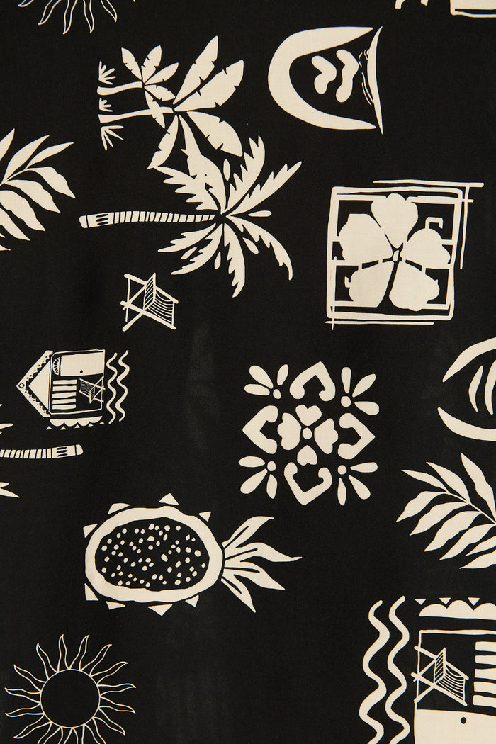 Yetta Maxi Sundress In Black Palm Print fabric