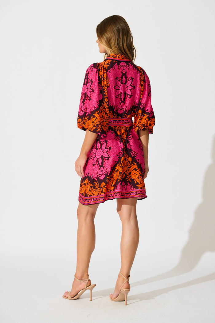 Risa Shirt Dress In Pink And Orange Floral Linen Blend back