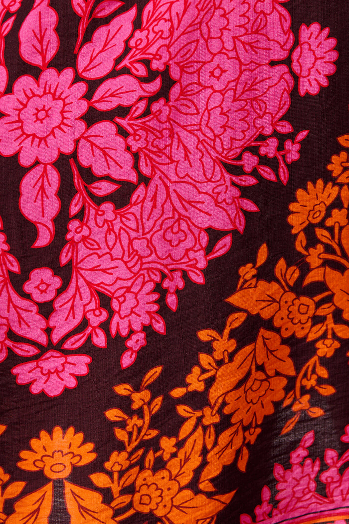 Risa Shirt Dress In Pink And Orange Floral Linen Blend fabric