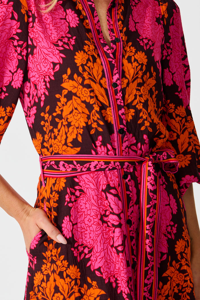 Aurelina Maxi Dress In Pink And Orange Floral Linen Blend detail