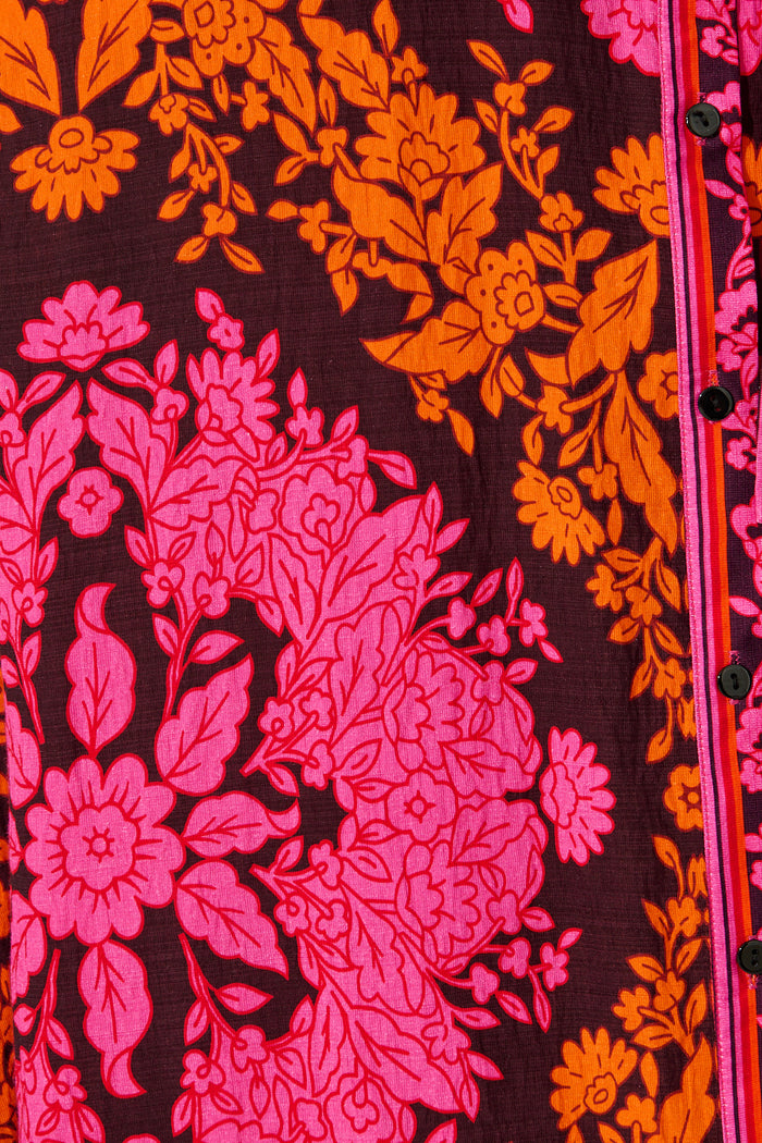 Aurelina Maxi Dress In Pink And Orange Floral Linen Blend fabric