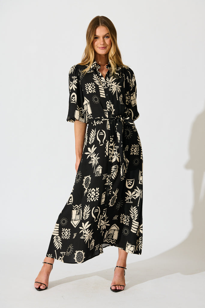 Coco Maxi Dress Black Palm Print Rayon | St Frock St Frock Coco Maxi Dress Black Palm Print Rayon | St Frock St Frock