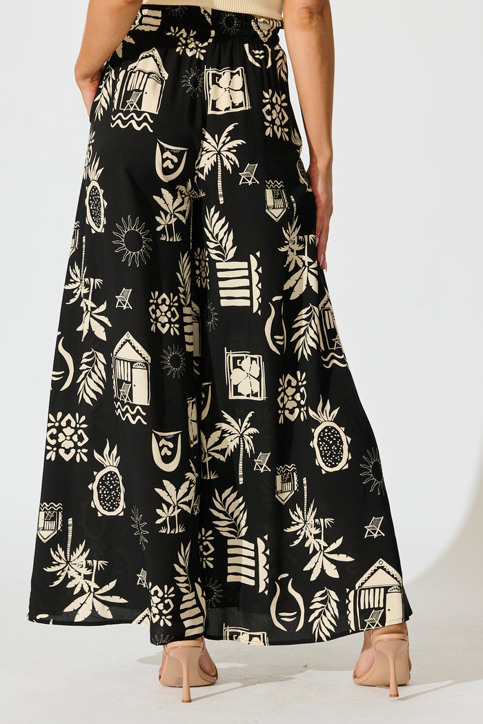 Lune Wide Leg Pant In Black Palm Print back