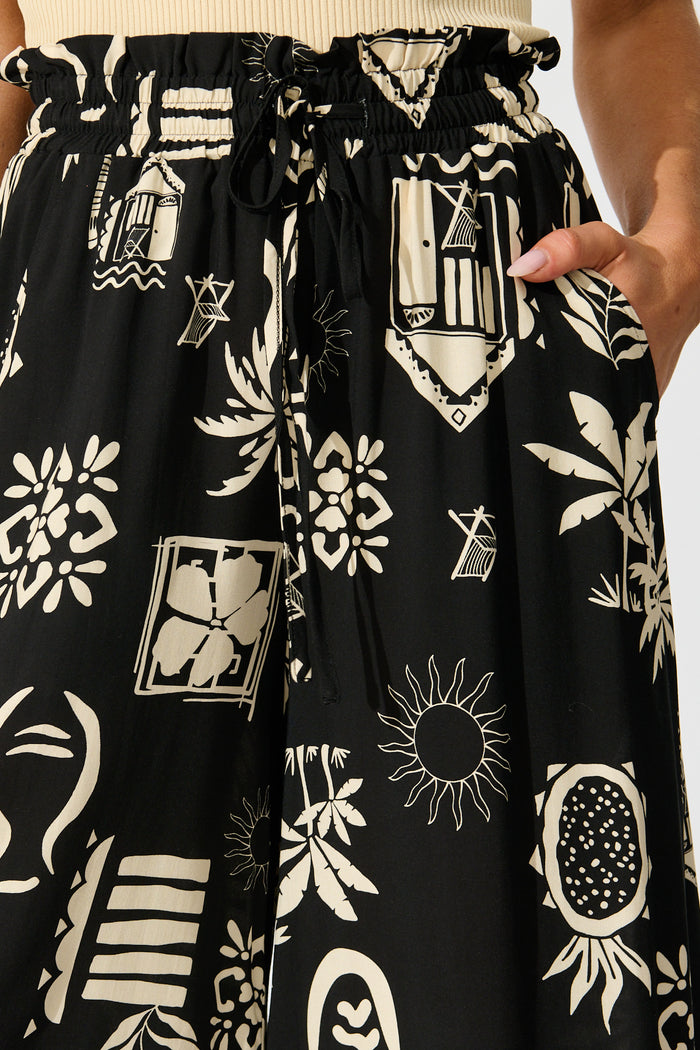 Lune Wide Leg Pant In Black Palm Print detail