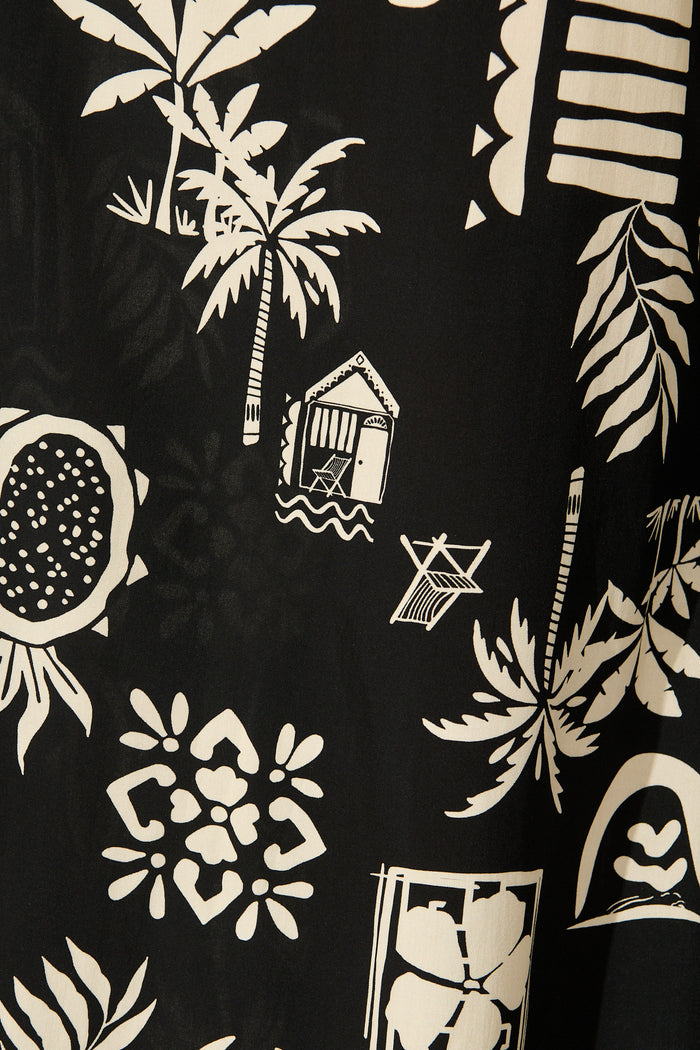 Lune Wide Leg Pant In Black Palm Print fabric