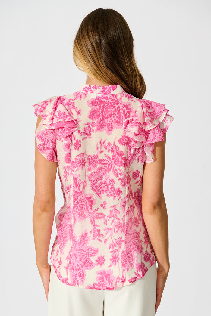Elodie Top in Pink Leaf Print back