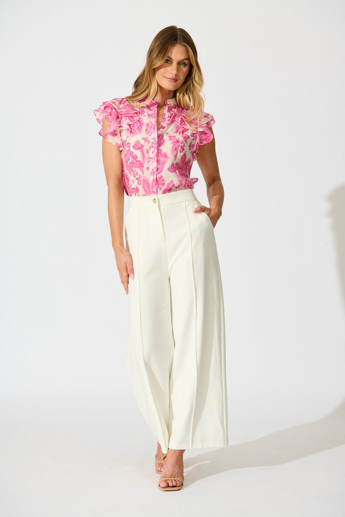 Elodie Top in Pink Leaf Print full length