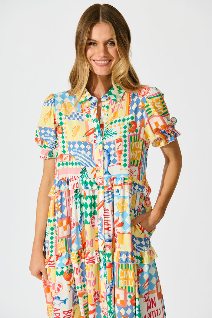 Power Of Love Shirt Dress in White Multi Conversational Print front