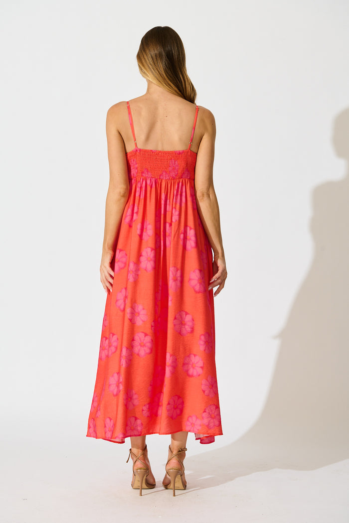 Yetta Maxi Dress In Coral Flower Print back