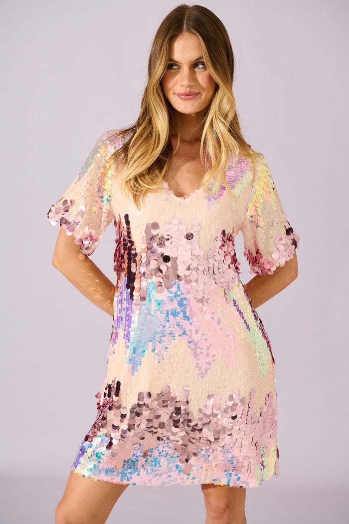 Glitter Siren Dress in Pink Multi Sequin St Frock Glitter Siren Dress in Pink Multi Sequin St Frock