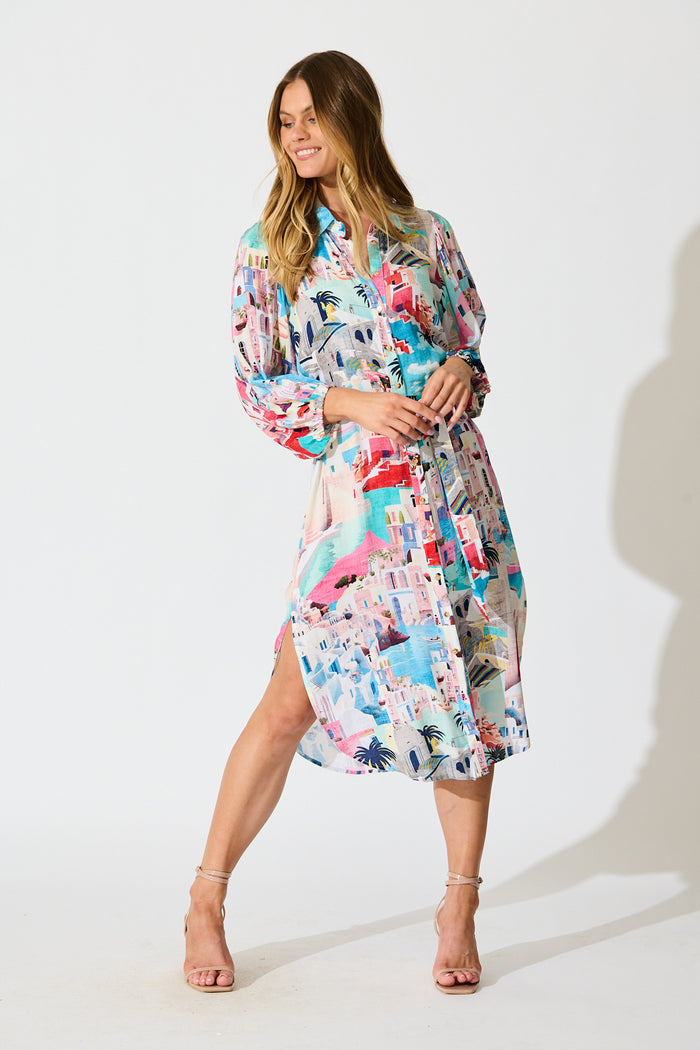 Francy Midi Shirt Dress in Multi Print full length