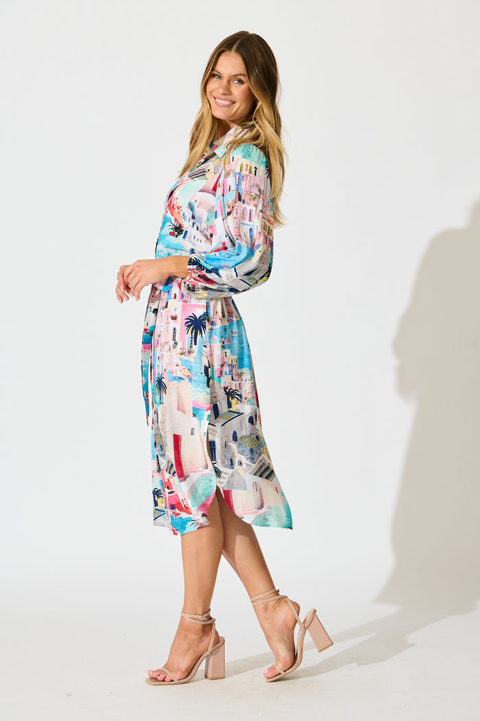 Francy Midi Shirt Dress in Multi Print side