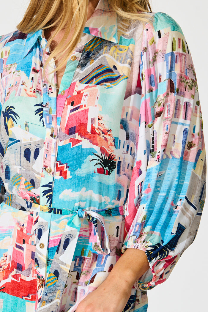 Francy Midi Shirt Dress in Multi Print detail